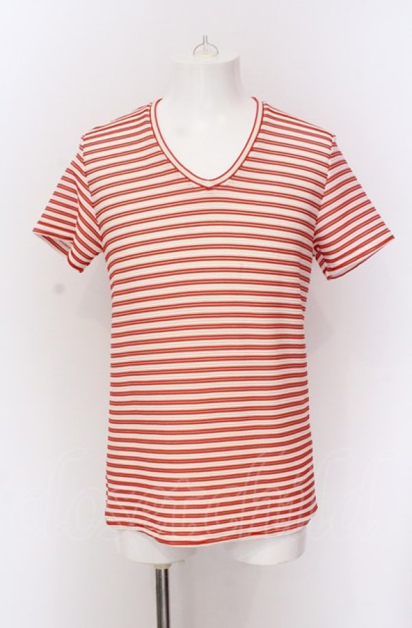 画像1: TORNADO MART / ボーダータックジャガードTシャツ L レッドｘホワイト O-25-04-11-012-TO-ts-YM-ZT198 (1)