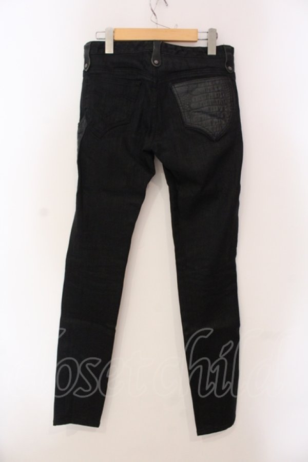 画像2: Obelisk / レザーポケットコーティングストレッチテニムパンツ 30 ブラック O-25-05-22-011-Ob-pa-YM-OS (2)