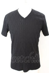 画像: TORNADO MART / ダイヤプリーツタックJQ半袖Vネックカットソー(マスキュリン) M ブラック O-25-09-04-012-TO-ts-YM-OS