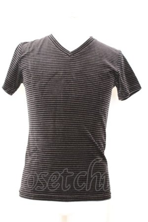 画像: 5351pour les Hommes / 起毛ストレッチVネックTシャツ 2 ブラック O-25-09-06-006-53-ts-YM-OS