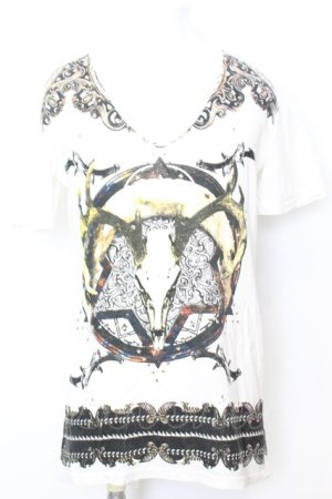 画像: NO ID. / サタニックプリントVネック Tシャツ 1 ホワイト O-25-09-16-049-NO-ts-YM-OS