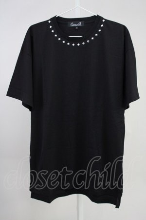 画像: CavariA / スタッズ襟BIG Tシャツ 46 ブラック T-25-06-28-003-Ca-ts-YM-ZT205