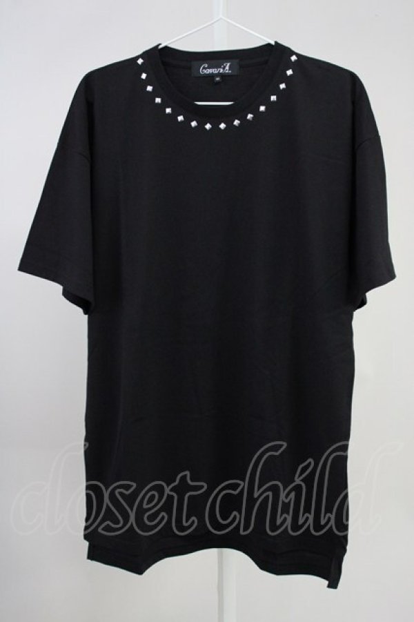 画像1: CavariA / スタッズ襟BIG Tシャツ 46 ブラック T-25-06-28-003-Ca-ts-YM-ZT (1)