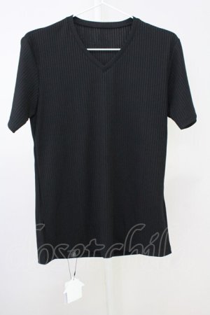 画像: R by TORNADO MART / ストレッチリブVネックTシャツ 0 ブラック T-25-07-08-010-Th-ts-YM-ZT172