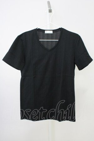 画像: Zero by TORNADO MART / ランダムストライプVネックTシャツ M ブラック T-25-07-08-011-Ze-ts-YM-ZT172