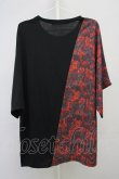画像2: NO ID. BLACK / フラワーパターン切替ルーズTシャツ ONE ブラックｘレッド T-25-07-17-010-NO-ts-YM-ZT239 (2)