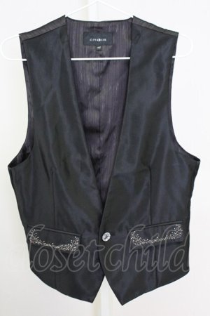 画像: CIVARIZE / グリッターストライプ刺繍入りジレ　ベスト 46 ブラックｘシルバー T-25-08-06-002-CI-to-YM-ZT