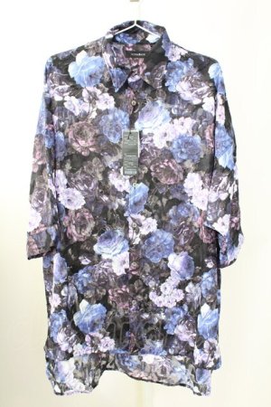 画像: CIVARIZE / シースルーシフォンジャガードビッグローズシャツ F ブルー T-25-09-11-012-CI-sh-YM-ZT