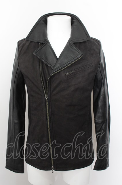 【SALE】FUGA ジャケット.Naked レザーバイカラーダブルライダース /ブラック/46