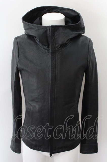 SALE】NO ID. ジャケット.Lambバフィングフーデッド比翼BLZ /ブラック