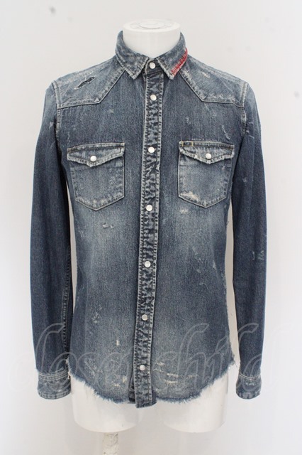 【SALE】Moonage Devilment(清春) シャツ.S'exprimerコラボ /インディゴ/44  O-23-06-24-096-Mo-sh-YM-ZT210