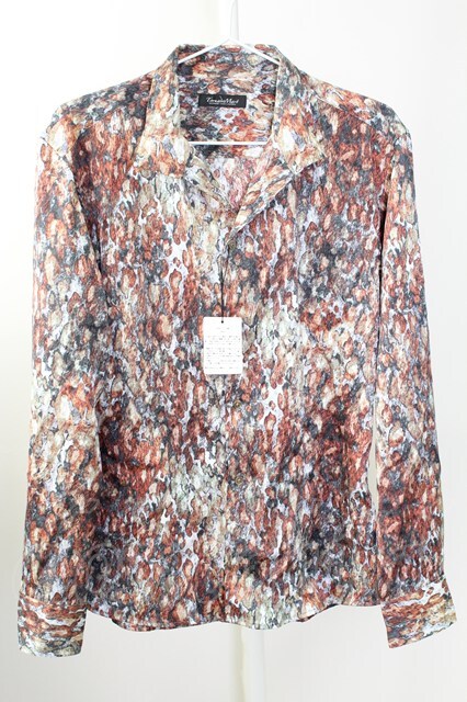 【新品】TORNADO MART ボルドーフロッキー加工長袖シャツ Mサイズ 美品【TORNADO MART】 フロッキー加工シャツ レア柄＆人気色のワイン